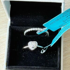Elegant Sterling Silver 925 Moissanite Heart stone Ring and Eternity Band set.